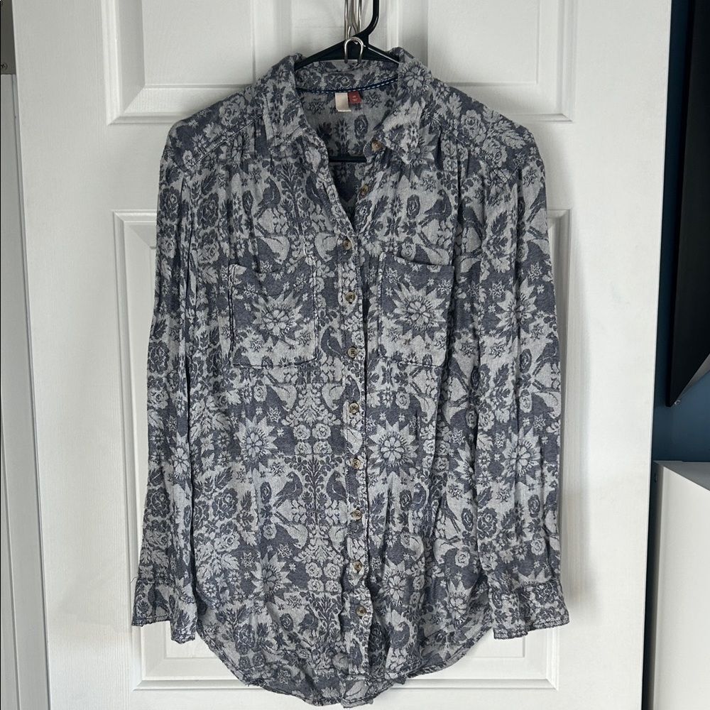 Anthropologie Pilcro Floral Wool Blend Embroidered Button Up Blouse Size XS
